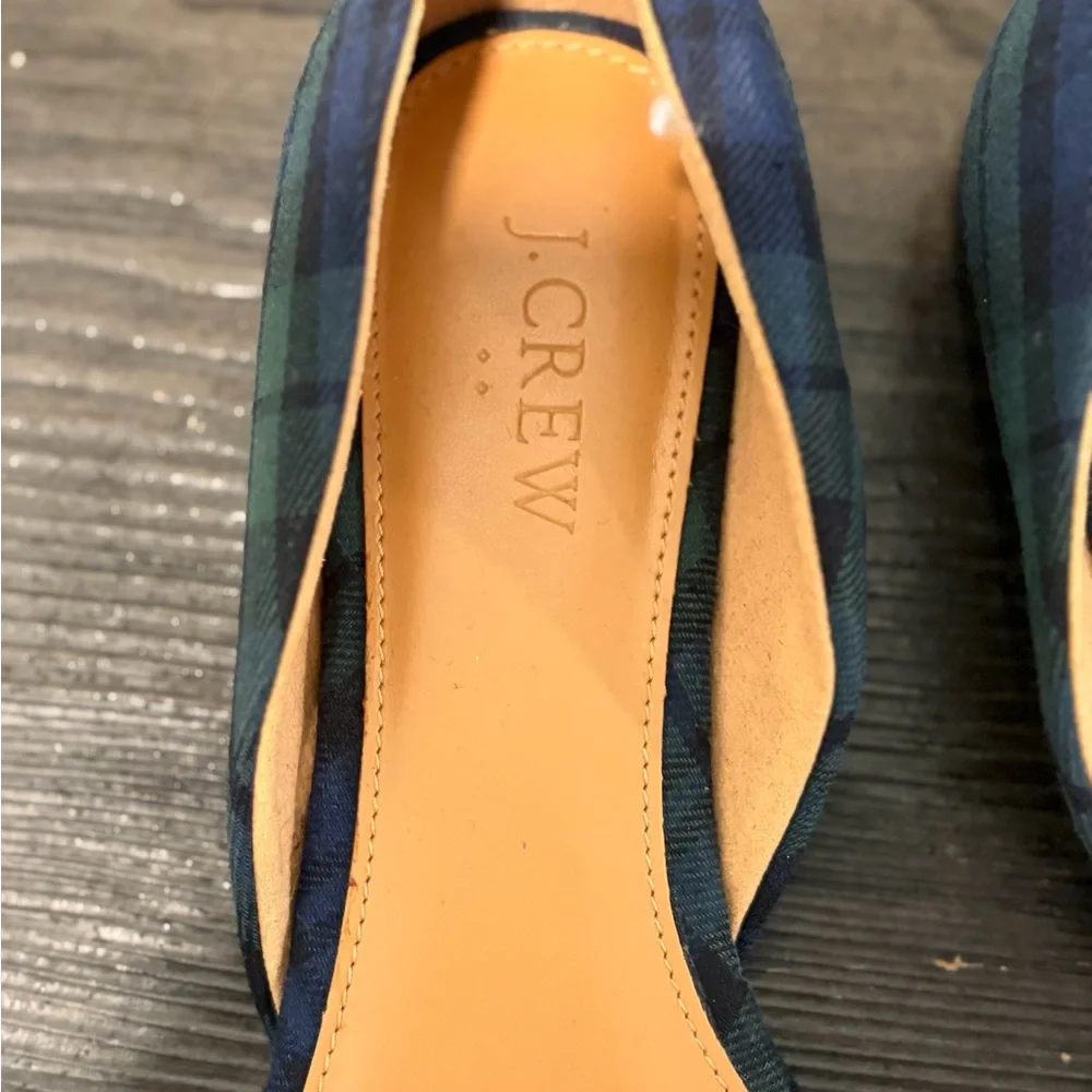 J. Crew Navy and Green Plaid Pointed D'Orsay Flats